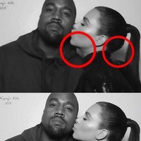 Kim mengedit bagian dagu dan rambutnya sebelum mengunduh fotonya bersama Kanye di Instagram. Namun netizen menemukan foto asli yang menunjukkan perbedaan foto ini. Foto: Dok. Instagram @kimkardashian