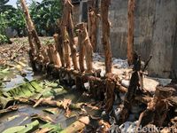 Titik tanggul yang jebol yang sedang diperbaiki