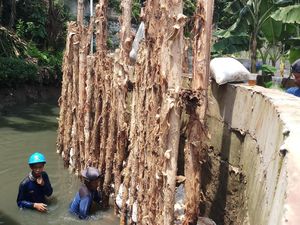 Tanggul Jati Padang Dipasang Cerucuk Antisipasi Banjir Susulan
