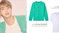 Jin memadukan cardigan hijau dengan kaos putih seharga Rp 4 juta. Dok. Twitter/getonswag