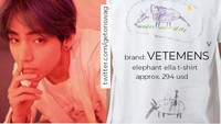 V tampil kece sebuah kaos putih seharga Rp 4 juta. Dok. Twitter/getonswag