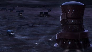 Tampak ilustrasi suasana malam hari di Mars dengan rumah dan kendaraan yang lalu lalang. Foto: istimewa