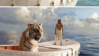 Adegan pemuda yang mengapung di laut bersama harimau di film Life of Pie dibuat di kolam renang. Foto: via Trend Chaser