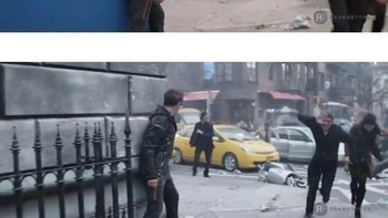 Ini juga adegan lainnya di Infinity War. Kehancuran yang ditampilkan merupakan utak-atik teknologi layar berwarna biru yang diaplikasikan di lokasi syuting. Foto: via Trend Chaser