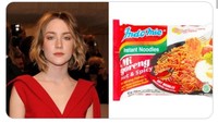  Mengenakan dress berwarna merah tua, kali ini aktris cantik itu disamakan dengan mie goreng rasa Hot & Spicy. Foto: Twitter @frencesha