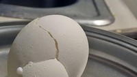 Karena telur disimpan di dalam kulkas yang dingin. Akhirnya ketika dipecahkan, secara tidak sengaja bagian putih telur membentuk siput yang tengah keluar dari cangkangnya. Foto: Istimewa