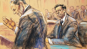 Suasana Elom Musk diadili dalam bentuk ilustrasi karena wartawan tidak boleh masuk untuk mengabadikan dengan kamera. Foto: Reuters