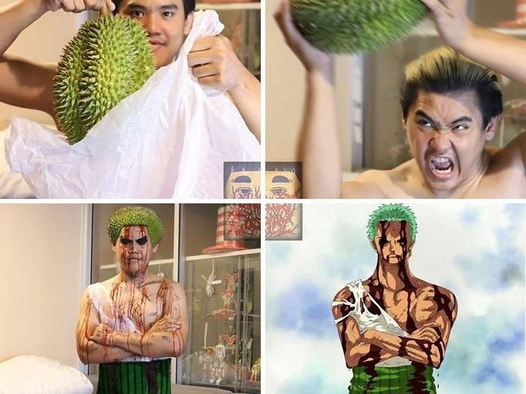 Pria Thailand Ini Buat Cosplay Hemat Berbahan Roti hingga Durian