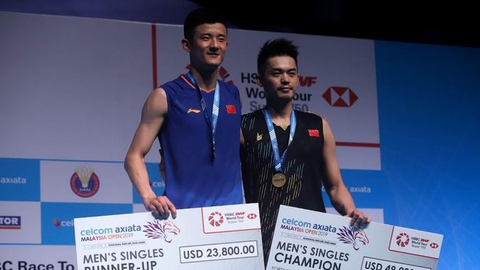 Lin Dan juara turnamen bulutangkis Malaysia Terbuka 2019. (Sadiq Asyraf/AFP) Lin Dan juara turnamen bulutangkis Malaysia Terbuka 2019. (Sadiq Asyraf/AFP)