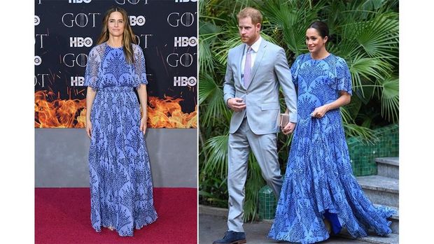 Gaun biru Meghan Markle dan Amanda Peet