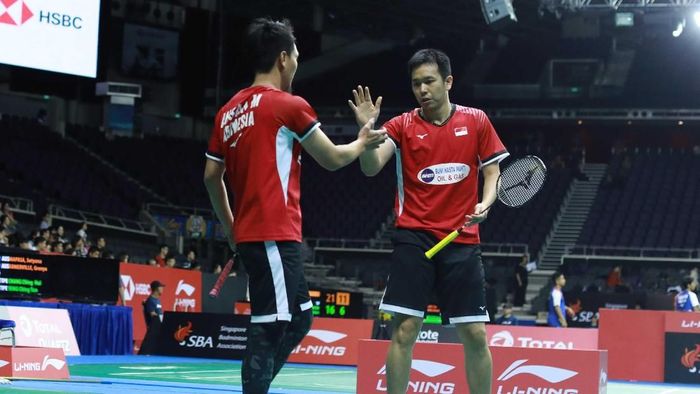Mohammad Ahsan/Hendra Setiawan lolos ke babak kedua Singapura Terbuka 2019 (Foto: dok. Humas PBSI) Mohammad Ahsan/Hendra Setiawan lolos ke babak kedua Singapura Terbuka 2019 (Foto: dok. Humas PBSI)