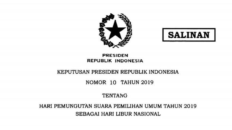 Pemerintah Keluarkan Keppres Libur Nasional 17 April 2019