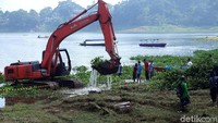 Ekskavator juga dikerahkan untuk membersihkan eceng gondok.