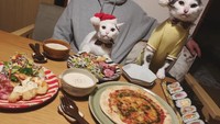 Rayakan natal, pasangan ini sengaja menyediakan pizza, sushi, hingga salad untuk mereka santap bersama. Foto: Istimewa
