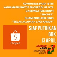 Komunitas para istri yang matiin notif Shopee di HP nya daripada pas bunyi Shopee suami ngelirik sinis belanja apaan lagi kamu? Siap putihkan GBK 13 April Foto: instagram @teplete