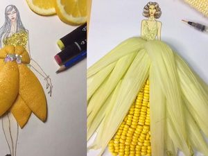 Seniman Asal China Ini Rancang Gaun Keren dari Sayuran dan Buah