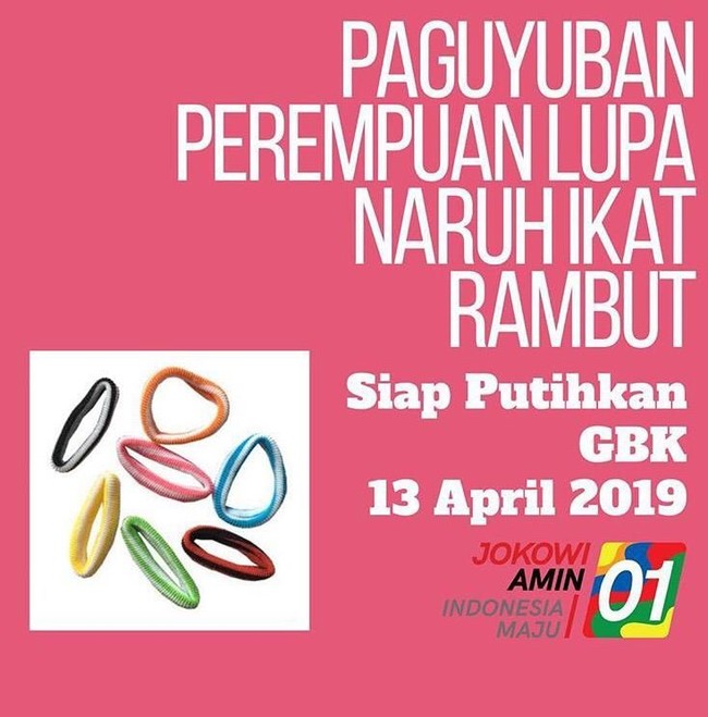 Paguyuban perempuan lupa naruh ikat rambut siap putihkan GBK 13 April 2019 Foto: instagram @teplete