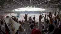 Para pendukung Jokowi-Maruf Amin nampak antusias menyambut kehadiran pasangan capres-cawapres nomor urut 01 Joko Widodo-Maruf Amin. Pool/Antara Foto/Widodo S Jusuf.