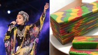 Kue lapis makin semarak dengan warna pelangi. Mirip dengan baju yang dikenakan Yuna kala bernyanyi kali ini. Foto: Istimewa