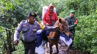 Polri-TNI turut mengawal pendistribusian logistik pemilu ke kawasan Taman Nasional Meru Betiri Dusun Bandealit, Desa Andongrejo, Tempurejo, Jember, Jawa Timur. Pendistribusian dilakukan dengan menggunakan kuda karena akses lokasi hanya jalan setapak yang berlumpur saat hujan dan menanjak serta tak dapat dilalui kendaraan bermotor. Antara Foto/Seno.