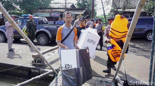 Panggul Kotak Suara Susuri Hutan Bakau Demi Semua Bisa Berpesta
