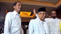 Jokowi, yang didampingi cawapres Maruf Amin dan elite parpol koalisi, menyampaikan apresiasi terhadap KPU, Bawaslu, dan DKPP. Pemilu Serentak 2019 dinilai sudah berjalan dengan jujur dan adil.