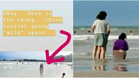 Publik Malaysia dibuat berang atas ulah turis wanita yang diklaim berasal dari China. Ia kedapatan buang air besar di Pantai Port Dickson, Malaysia beberapa waktu lalu (@zudomon/Twitter) 