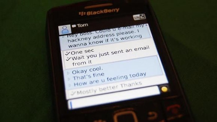 Tampilan BBM di ponsel BB. Foto: Electricpig Tampilan BBM di ponsel BB. Foto: Electricpig
