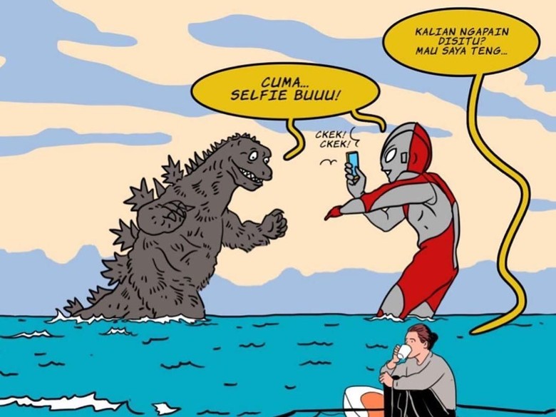 Godzila Ngajak Ribut Ultraman, Menteri Susi Asyik Ngopi di Ilustrasi Ini Godzila Ngajak Ribut Ultraman, Menteri Susi Asyik Ngopi di Ilustrasi Ini