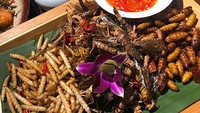 Ragam serangga goreng dengan cocolan sambal bisa didapat di barat daya provinsi Yunnan. Ada laba-laba, capung hingga kelabang goreng. Foto: Istimewa