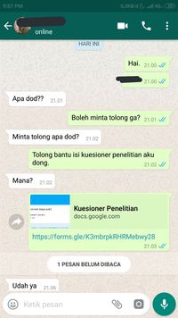 Screenshot percakapan Dodi dan gebetannya