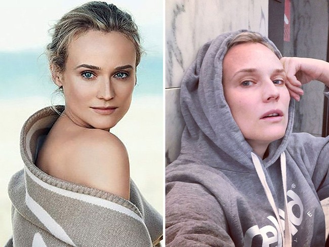 Diane Kruger dipercaya menjadi modeol kosmetik Chanel. Dalam sebuah foto yang diunggah di Instagram, terungkap penampilannya ketika sedang santai dengan hoodie. Foto: Instagram