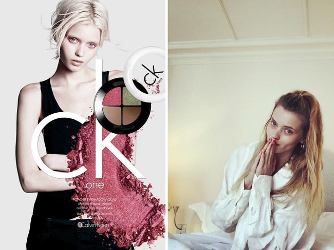 Makeup memang bisa membantu wanita dalam lebih menarik perhatian. Tak heran jika penampilan Abbey Lee Kershaw di Calvin Klein terlihat berbeda dari kesehariannya. Foto: Instagram