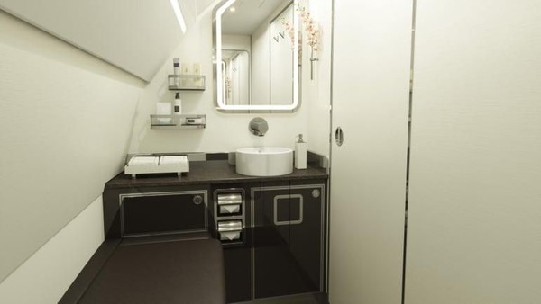 Karena akan terbang pada awal 2021, pesawat baru ini hanya ditampilkan dengan kabin terluas dan tertinggi di kelasnya. Tak lupa, ada fasilitas toilet dan area lounge yang luas pula (Four Seasons/CNN Travel) Karena akan terbang pada awal 2021, pesawat baru ini hanya ditampilkan dengan kabin terluas dan tertinggi di kelasnya. Tak lupa, ada fasilitas toilet dan area lounge yang luas pula (Four Seasons/CNN Travel)