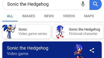Mengetik Sonic the Hedgehog akan memunculkan ikon si landak biru. Mengkliknya akan membuat Sonic beraksi. (Foto: screenshot Google search)