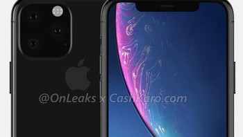 Ponsel berwarna hitam ini diprediksi merupakan gambar dari iPhone XI. Foto: OnLeaks x CashKaro