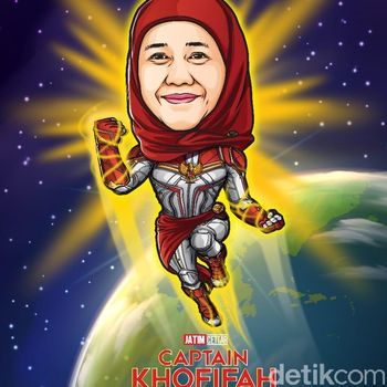 Gubernur Jawa Timur Khofifah Indar Parawansa rupanya turut terkena demam Avangers : Endgame. Khofifah mengunggah karikatur dirinya dengan kostum superhero Marvel Comics di akun Instagram pribadinya @khofifah.ip.
