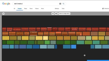 Mencari Atari breakout di pencarian gambar/image search bakal membuat hasil-hasil pencarian bersatu jadi blok dan kamu dapat bermain menghancurkannya. (Foto: screenshot Google search)
