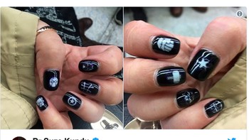 Warganet ini tak mau kalah pamer nail art ala Avengers dengan latar dominan warna hitam. (Foto: Internet/Twitter)