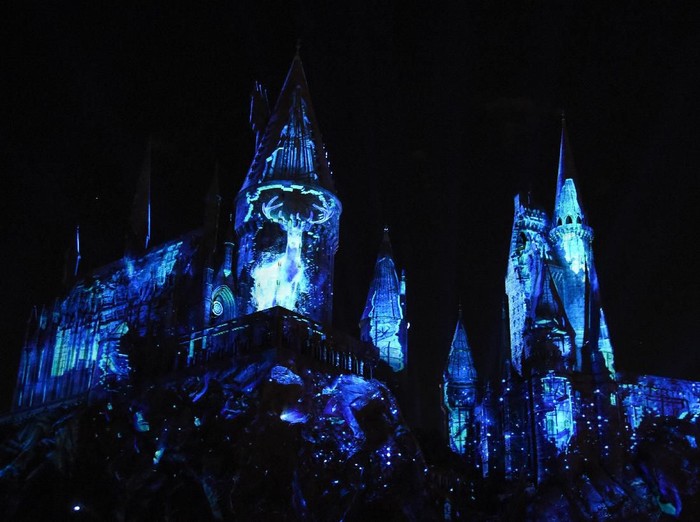 UNIVERSAL CITY, CALIFORNIA - APRIL 11: A general view of atmosphere at the Universal Studios Hollywood media preview for The Dark Arts at Hogwarts Castle light projection show at Universal Studios Hollywood on April 11, 2019 in Universal City, California. (Photo by Amanda Edwards/Getty Images)