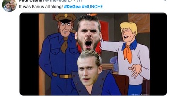Ah rupanya memang Loris Karius yang sedang nyamar jadi David De Gea. (Foto: Internet/Twitter)
