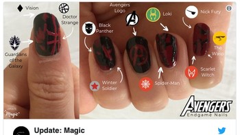 Netizen yang ini membuat nail art dengan ikon-ikon karakter Avengers. (Foto: Internet/Twitter)