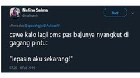 Bukan cuma soal makanan, para cewek bahkan bisa marah untuk hal sepele lainnya. Misalnya saat bajunya nyangkut begini. Foto: twitter
