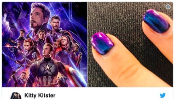 Netizen ini memilih nail art dominan ungu ibaratnya nuansa di poster Avengers: Endgame. (Foto: Internet/Twitter)