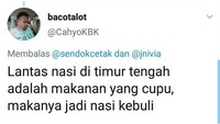 Makanan yang disebutkan cukup beragam, kebanyakan adalah menu mancanegara seperti ayam teriyaki sampai nasi kebuli. Foto: twitter