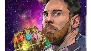 Messi digambarkan jadi seperti Thanos yang mengalahkan tim-tim besar Inggris. Foto: istimewa