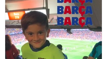 Ini adalah anak Messi yang girang ayahnya mencetak gol ke 600 dan menghancurkan Liverpool. Foto: istimewa