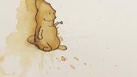Proses menggambar Stefan unik. Ia akan mendiamkan tumpahan kopi di atas kertas hingga kering sekitar 4-6 jam. Setelah itu, ia akan melanjutkan gambar dengan pensil. Foto: Instagram thecoffeemonsters
