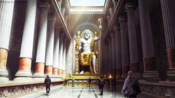 Emas dan gading menjadi material utama dan ada peran kayu juga di dalamnya, yang digunakan sebagai bahan mahkotanya. Kehancuran patung ini terjadi pada 426 M. Kehancuran tersebut juga berlaku untuk Kuil Zeus. Peristiwa itu sendiri terjadi tak lama setelah kebakaran yang melanda Konstantinopel. Tidak diketahui apakah ada hubungan konkret antara keduanya atau tidak. Foto: Budget Direct
