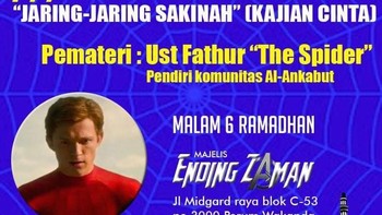 Jaring Jaring Sakinah ala Peter Parker. Avengers berikutnya yang ikut membuat kajian yakni Spider Man alias Peter Parker. Peter dengan nama Ust. Fathur The Spider akan mengisi kajian pada malam 6 Ramadhan. Foto: Istimewa